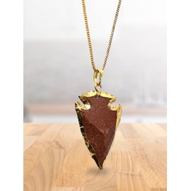 Red Goldstone Arrowhead Necklace for Men Women - Men's Necklaces Arrow Heads Healing Crystal Necklace - Gifts for Men, Teen Boys - Stocking Stuffers for Men (Gold Edged)