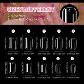 krofaue Kids Fake Nails - Short Oval Clear Nail Tips 240pcs Kids Press On Nails for Little Girls Full Cover Children Fake Nails Decoration 12 Sizes Artificial Acrylic Soft Gel Nail Tips