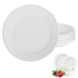 ATBEAMEN Strength Disposable Bagasse Sugarcane Plates - Eco-Friendly, Biodegradable and Compostable-10inch-White-H50p