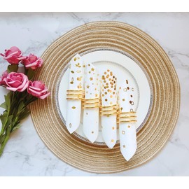 100 PK Gold Napkins - 4 Assorted Designs - 3-Ply Cocktail Napkins Folded 5 x 5 Inches Bar Disposable Party Paper Napkins Dinner for Wedding Baby Shower Birthday Graduation 2022