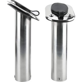 Amarine Made 2Pcs Flush Mount Boat Fishing Rod Holder Stainless Steel 30 Degree with PVC Cap