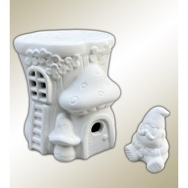 Paint Your Own Ceramic Gnome Garden Set - DIY Unpainted Ceramics Gnome Figurine & Gnome House, Sign & Swing - Art and Craft for Kids & Adults - 8 Acrylic Paint Pots & 2 Brushes