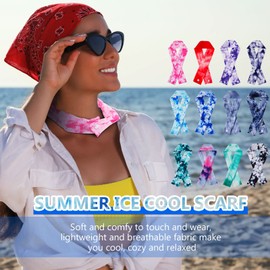 Geyoga 12 Pcs Cooling Neck Wraps Cooler Ice Wrap Scarf Bandanas for Summer Women Men Walking Riding Outdoor(Tie Dye)