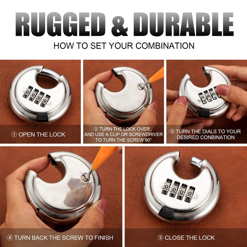Rohuis Round Combination Lock, Uncuttable Combination Disc Padlock, 3/8 Inch