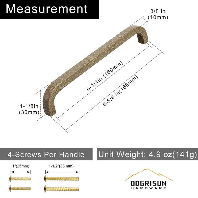 QOGRISUN 4 Pack Solid Brass Cabinet Pulls, Aged Brass Drawer