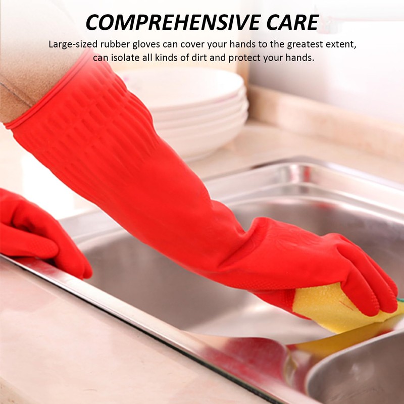 JTMKYO 2 Pieces Extra Long Kitchen Cleaning Rubber Gloves, Waterproof