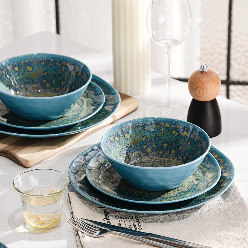 FINE&NICE Melamine Dinnerware Set of 12Pcs, Dish Set for 4,