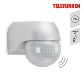 TELEFUNKEN - Outdoor Motion Sensor, Motion Sensor IP44, Twilight Sensor, 12 m Range, 18 Degree Detection, 7 Minutes Lighting Time, Silver