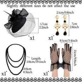 Black Tea Party Hat Gloves Women Fascinators Hats Gloves Pearl Necklace Earrings Choker Tea Party Hat Funeral Hats for Women