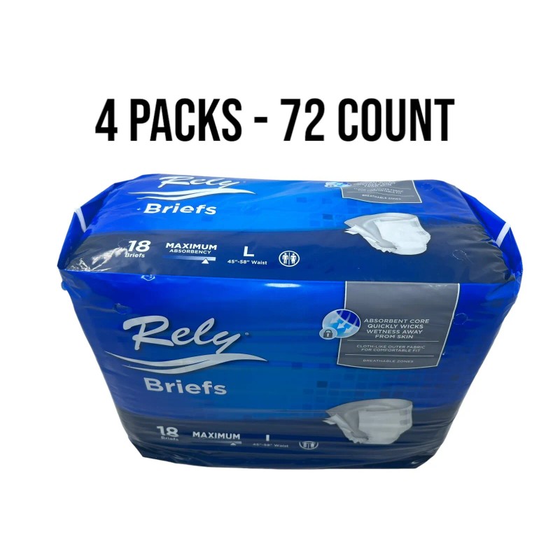 Rely Briefs - Adult Disposable Diapers - Large 72 Count