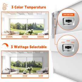 OKQ 2x2 LED Troffer Center Basket Panel,Color Tunable 3500K/4000K/5000K, Watt Adjustable, 30W/35W/40W-Up to 6000Lumens,0-10V Dimmable Recessed Back-Lit Drop Ceiling Light,ETL&DLC Qualified, 4Pack