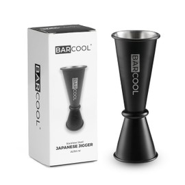 Barcool Bartenders Professional Cocktail Spirit Measure | Dual Sided Cup | Japanese Style Jigger 50ml / 25ml Shot | Blackened Stainless Steel (Black)