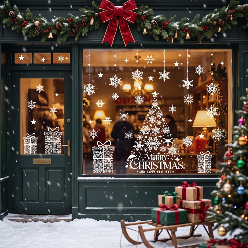 Vijamiy Double Sided Christmas Window Stickers, Large Xmas Window Clings