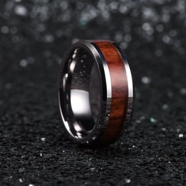 King Will Nature 8mm Real Wood Tungsten Carbide Ring High Polished Wedding Band Comfort Fit 7