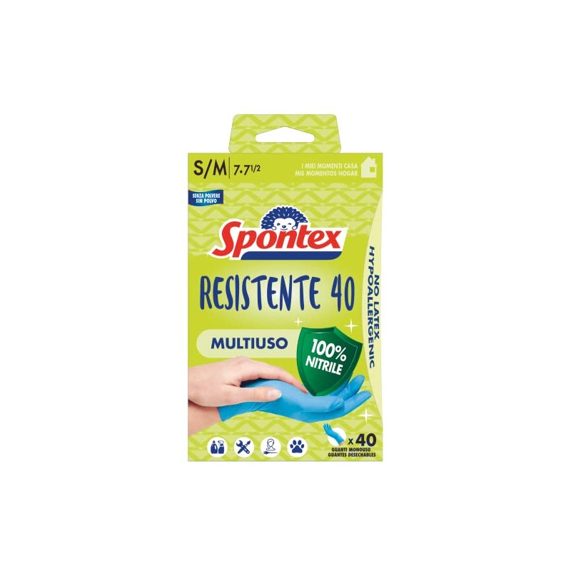 Spontex Pack of 40 Disposable Gloves, Hypoallergenic, Nitrile Gloves, Size
