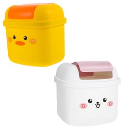 Mini Trash Can,Desktop Waste Bin,Mini Desk Trash Can,Flip Countertop Garbage Bin,for Kitchens, Offices, Waste Basket for Dressing Table (Duck and Rabbit)