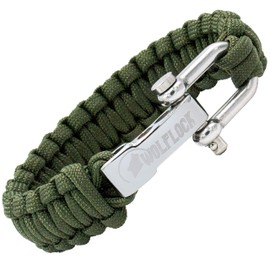 Wolflock Paracord Bracelet, Outdoor Survival Bracelet, Black / Brown / Green / Black / White, Quick-Release, Stainless Steel Gift for Men, Survivalist, Stainless Steel, Army Green