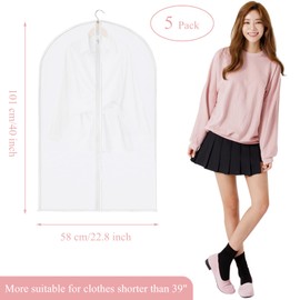 5 Pack Garment Bags for Hanging Clothes, 40" Suit Bags for Closet Storage, Plastic Clothes Covers with Zipper for Dresses