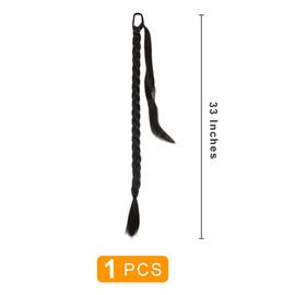 prinfantasy Braiding Hair 33 Inch Long Braided Ponytail Extension with Hair Scrunchies Straight Hair Extensions Pony Tail DIY Natural High Temperature Synthetic Hairpiece for Women Black Hair, MW261