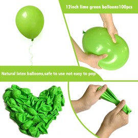 FOTIOMRG Lime Green Balloons 12 inch, 100 Pack Light Green Latex Balloons for Baby Shower Birthday Jungle Safari Dinosaur Theme Party Decorations (with Green Ribbon)