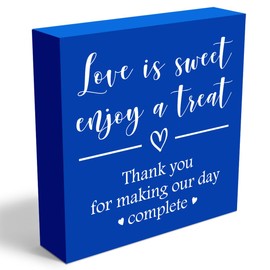 Wedding Wooden Box Sign Wedding Party Dessert Table Decor Wedding Decorations for Tabletop Bookshelf Shelves Centerpiece Home Farmhouse Bedroom Decor Rustic Square Desk Decor Anniversary Blue