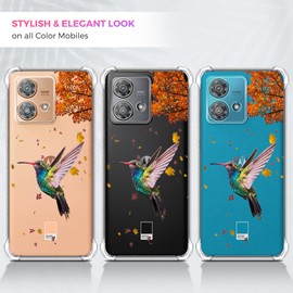 GlamCase Clear Case for Moto Edge 40 Neo, Moto Edge 40 Neo Clear Case - Humming Bird Teal design printed Clear ShockProof Protective Designer Back Clear Case/Cover for Moto Edge 40 Neo