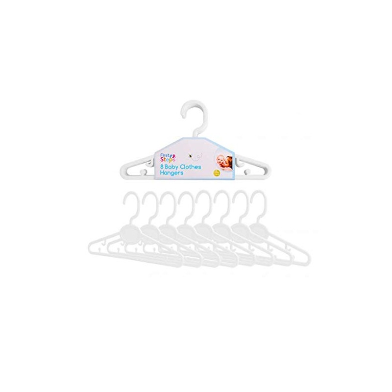 Pack of 8 Baby Clothes Hangers Pink, White or Blue