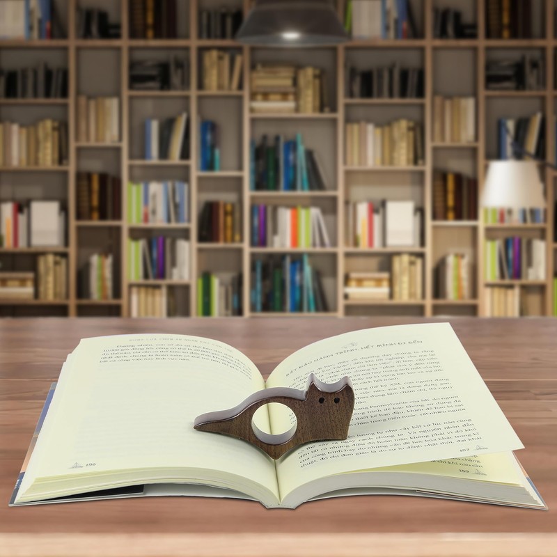 Cat Book Page Holder, Smooth Finish Walnut Wood Book Holder