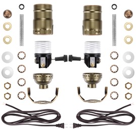 Canomo 2 Sets Make a Lamp Kit with Essential Hardware, 3 Way Socket and 12 Feet Matching Cord for DIY Table and Floor Lamp (Antique Brass)
