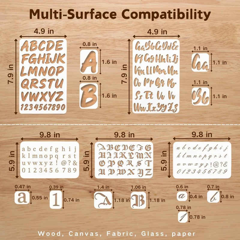 20 Pack Reusable Letter & Number Stencils, 20 Fonts for