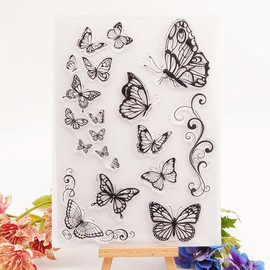 18pcs Butterflies Clear Stamps Butterfly Lace Pattern Transparent Seal Stamps for Holiday Card Making Decoration and DIY Scrapbooking Album DIY Crafts