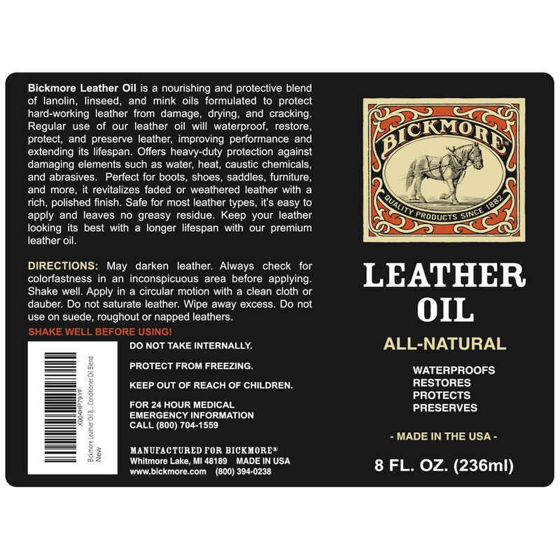 Bickmore Leather Oil Leather Conditioner 8oz | Waterproofs, Protects, and