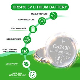 DURNERGY CR2430 3V Lithium Battery 100 Pack, Key Fob Battery CR2430 Lithium Coin Cell, CR2430 Watch Battery