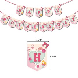 Mothers Day Decorations-18 Pcs Mothers Day Balloons,Happy Mothers Day Banner-Best Mum Ever Pink White Green Latex Balloons,Mothers Day Bunting from Daughter Son for Mum Grandma Birthday Party Supplies