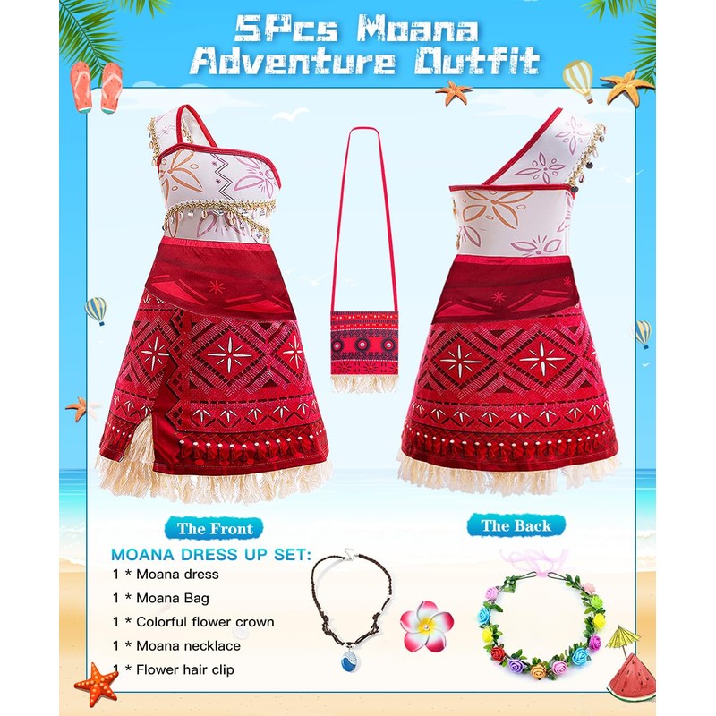 Moana Costume for Kids, Adventure Dress Up for Girls with