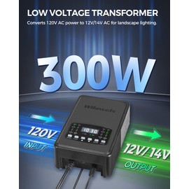 WILAWELS 300W Low Voltage Landscape Transformer, 2 Zone Independent Control, Landscape Lighting Transformer, 120V AC to 12/14V AC, Low Voltage Transformer with Timer and Photocell Sensor, ETL Listed