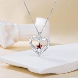 PARYFO Love Heart Necklace for Women 925 Sterling Silver with Birthstone Zirconia Heart Pendant Jewelry Valentines Anniversary Mother's Day Birthday Gifts for Women Mom