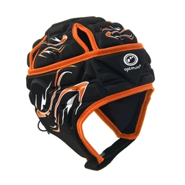 Optimum Unisex Junior Inferno Rugby & Football Headguard - Scrum Cap Coverage | Breathable, Soft-Edged, Lightweight Sports Protective Headgear | Black/Orange, Small Boys (XXS)