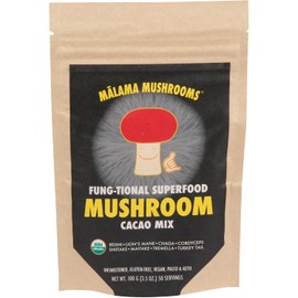 8-Mushroom Hot Cacao Mix by Malama, Organic Fruiting Body Mushroom Blend featuring Lion's Mane, Reishi, Cordyceps, Chaga, Turkey Tail, Superfood Adaptogenic Unsweetened Mushroom Cacao Mix