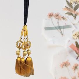 Traditional Indian Artisans Gold Cotton Paranda Hair Extension, Decorative Tassels with Golden Accents, Traditional Punjabi Style Hair Accessory for W
