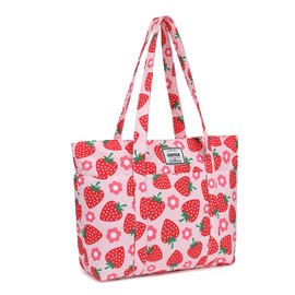 ODTEX Women's Tote Bag with Top Handle,15.6 inch Laptop Bag,Large Capacity Handbag for Work, Travel, Shopping (Strawberry)