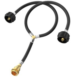 CALPOSE Y Type Splitter Propane Tank Converter Adapter Hose, dual propane tank connection kit with 2-Way QCC1 Inlet and POL/QCC1 Outlet to Connect 5-40lb Tank for Grill, Heater, Fire Pit, Fireplaces