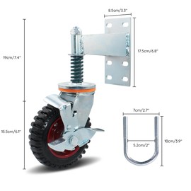 Gate Casters with Brake, 6inch 360 Degree Rotation Spring Loaded Heavy Duty Fence Gate Wheels for Metal Tube,with Screws & Screwdriver