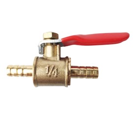 LOZOME 2 PCS 1/4" Hose ID x 1/4 INCH Hose Barb Mini Ball Valve Brass Shut Off Switch, Pipe Tubing Fitting Coupler, 180 Degree Operation Handle with 4 Hose Clamps