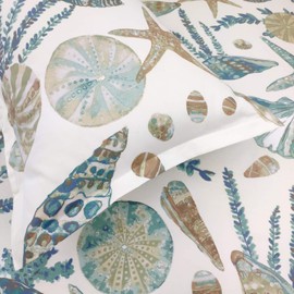 FADFAY 20X36 Pillowcase Beach Themed Seashells and Starfish Print Shams 100% Cotton Pillow Covers, 2Pcs, King/Cal King Size