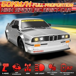 YUAN PLAN RC Drift Car 1:16 4WD 2.4GHz Remote Control Drift Cars with Gyro 50km/H High Speed Full Proportion RC Car with LED Lights, Drifting Tires ESP Race Cars Toy for Adults Boys Girls Kids, White