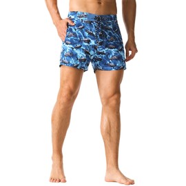 Unitop - Bañador para hombre, diseño hawaiano clásico, con forro de malla, color azul y negro 36