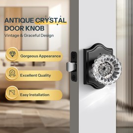 LOQRON Privacy Crystal Door Knob, Plum Design Crystal Door Knob with Privacy Lock, Vintage Glass Doorknob Interior for Bathroom Bedroom, Matte Black