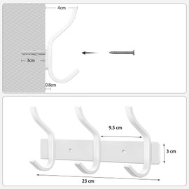 YUNISS Coat Hook Rack, Stainless Steel Coat Hook with 3 Hooks, Wall Hooks, Coat Rack for Bedroom, Bathroom (White, 3 Hooks)