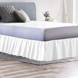 White Queen Bed Skirt for Ruffle Bed Skirt with 16" Drop - Three Sides Fabric Adjustable Dust Ruffled Silky Soft -800 TC-Queen(60"X 80") White